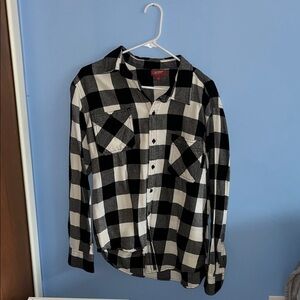 Black and White Plaid Button-Up Shirt